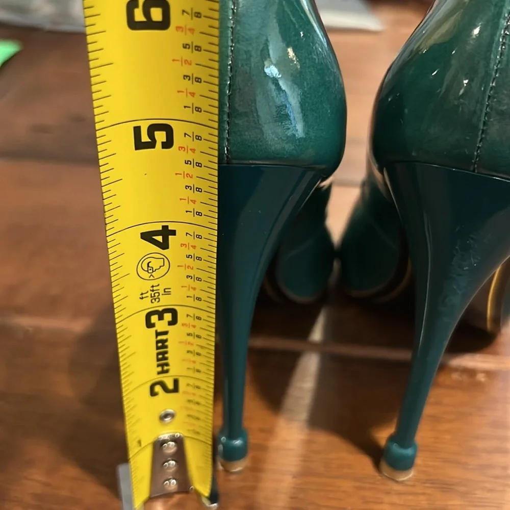 Charles Jourdan Teal Green Patent Leather Pumps Size 6 - Picture 7 of 8